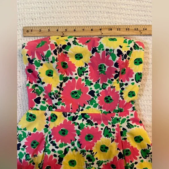 Lilly Pulitzer Floral Strapless Cotton Dress Pink Yellow Sz 8 Small Smocked - Picture 9 of 12